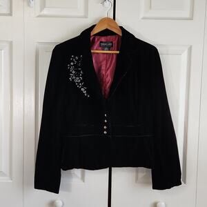 Robert Louis Women's Black Velvet Embroidered Blazer Jacket Size Med Beaded